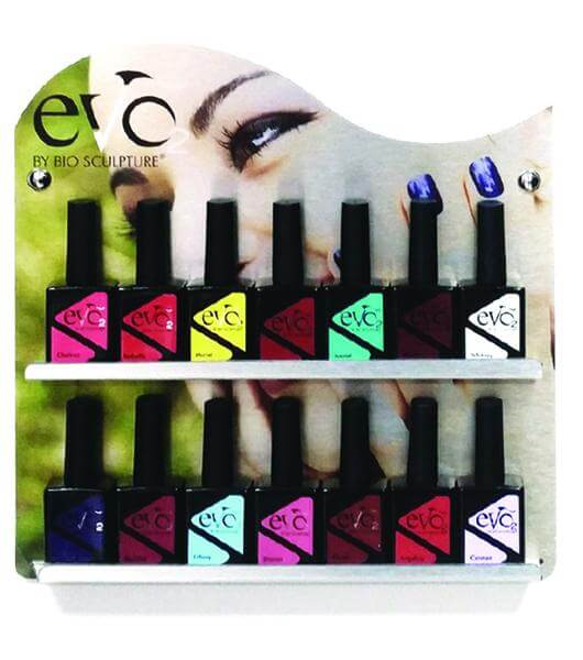 EVO Wandeinheit Marketing Zeigen Sie Ihren Kunden Ihre Sammlung von EVO Gel-Farben mit der EVO Wandeinheit - entworfen für 14 EVO FlaschenHinweis: EVO Gel-Farben nicht im Preis inbegriffen. Bio Sculpture