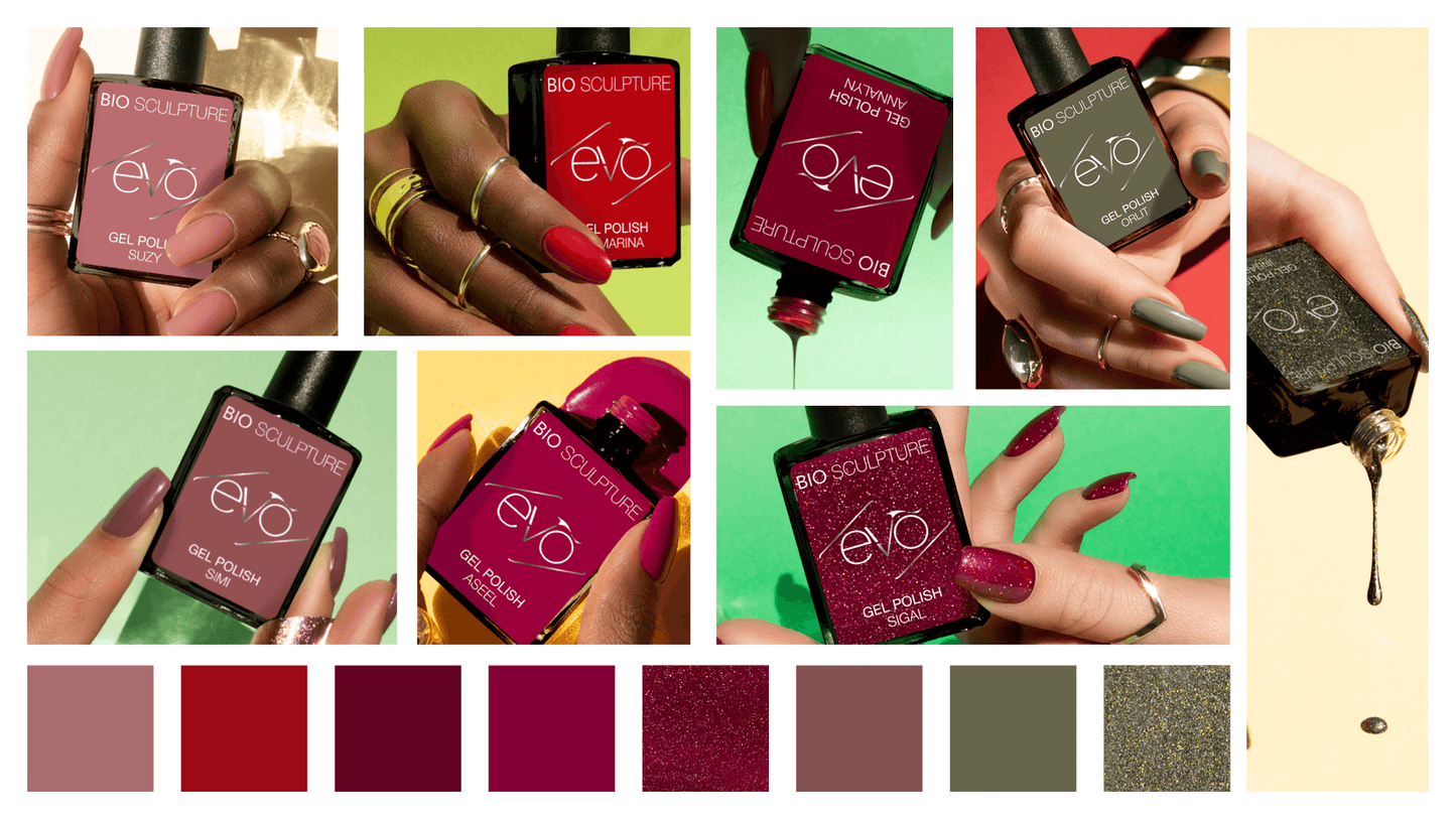 EVO CLASSICS #2 EVO Collection Bio Sculpture EVO CLASSICS #2 Bestimmte Farben veralten einfach nie!BIO SCULPTURE bringt diese Klassiker von EVO und präsentiert das zweite Farbset der EVO Classics Reihe:126 Suzy, ein schillernder, zarter Farbton in staubig