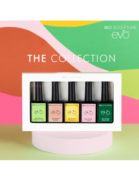 EVO | THE COLLECTION EVO Collection Bio Sculpture EVO THE COLLECTION Kreiert von den 5 top Bio Sculpture Nailartistinnen 1x Isabel May 12 ml 1x Betina 12 ml 1x Michelle H 12 ml 1x Miss Betty Rose 12 ml 1x Tania 12 ml Kostenlos erhalten Sie: 5 x Colour Sti