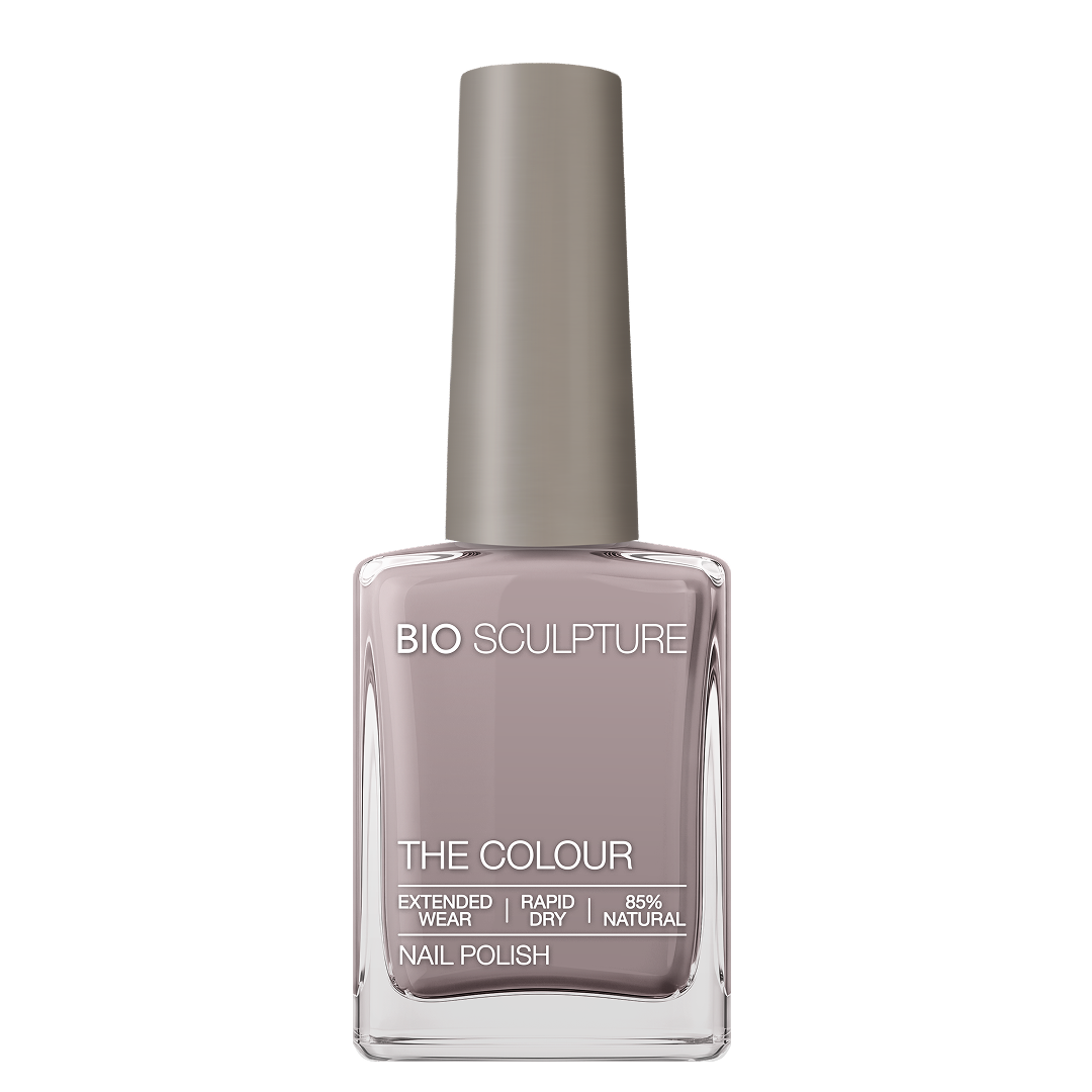 Athena Nail Polish – Bio Sculpture Produktflasche; Farbton ein gedecktes Violettgrau mit weichem, pudrigem Unterton