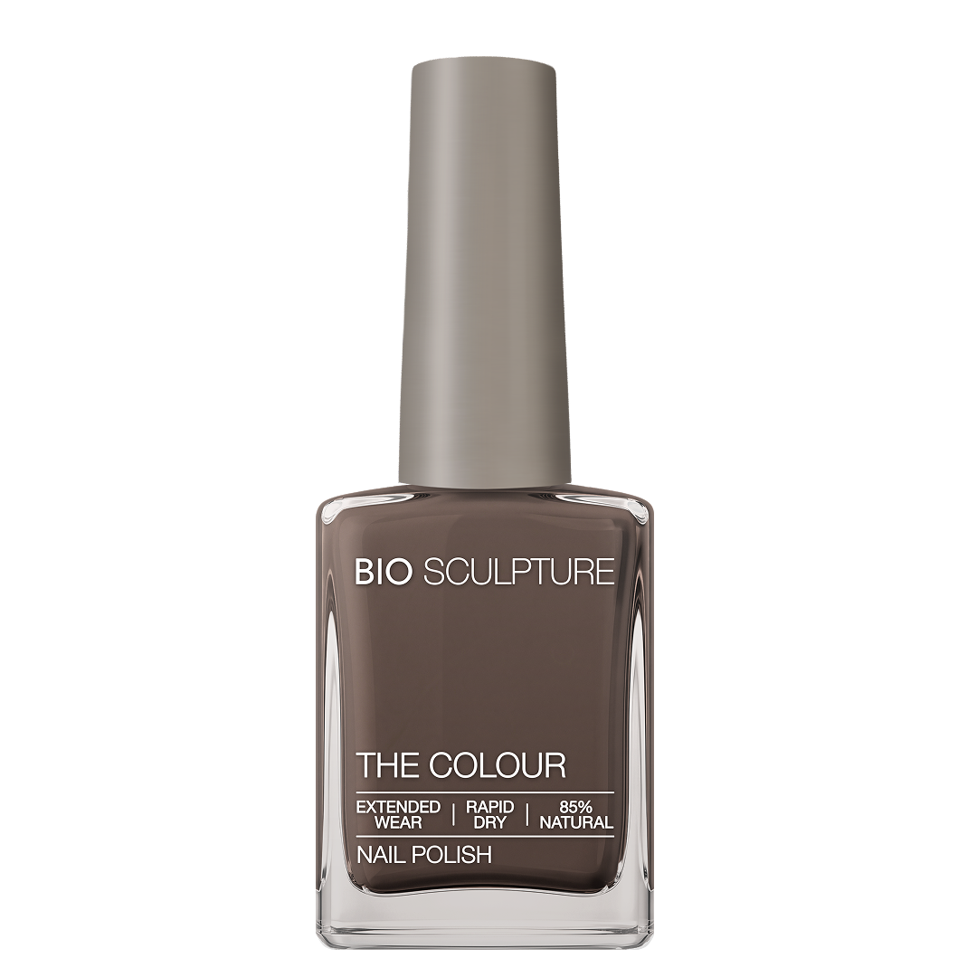 Chocolate Fudge Nail Polish – Bio Sculpture Produktflasche; Farbton ein anspruchsvoller Fudge-Braunton mit dezenten grauen Untertönen