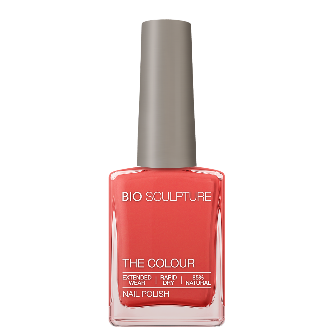 Spring Splash Nail Polish – Bio Sculpture Produktflasche; Farbton ein leuchtender, saftiger Korallton mit warmen Orangenuancen