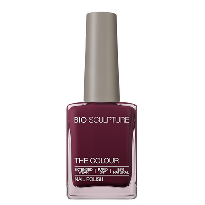 Thornberry Nail Polish – Bio Sculpture Produktflasche; Farbton ein tiefes Burgunderrot mit satter Beeren-Pflaumen-Wirkung