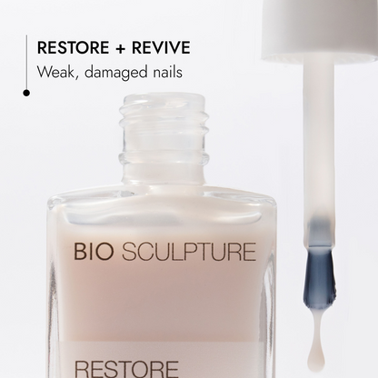 Bio Sculpture Lavender Base - geöffnete Flasche mit Pinsel für schwache Nägel
