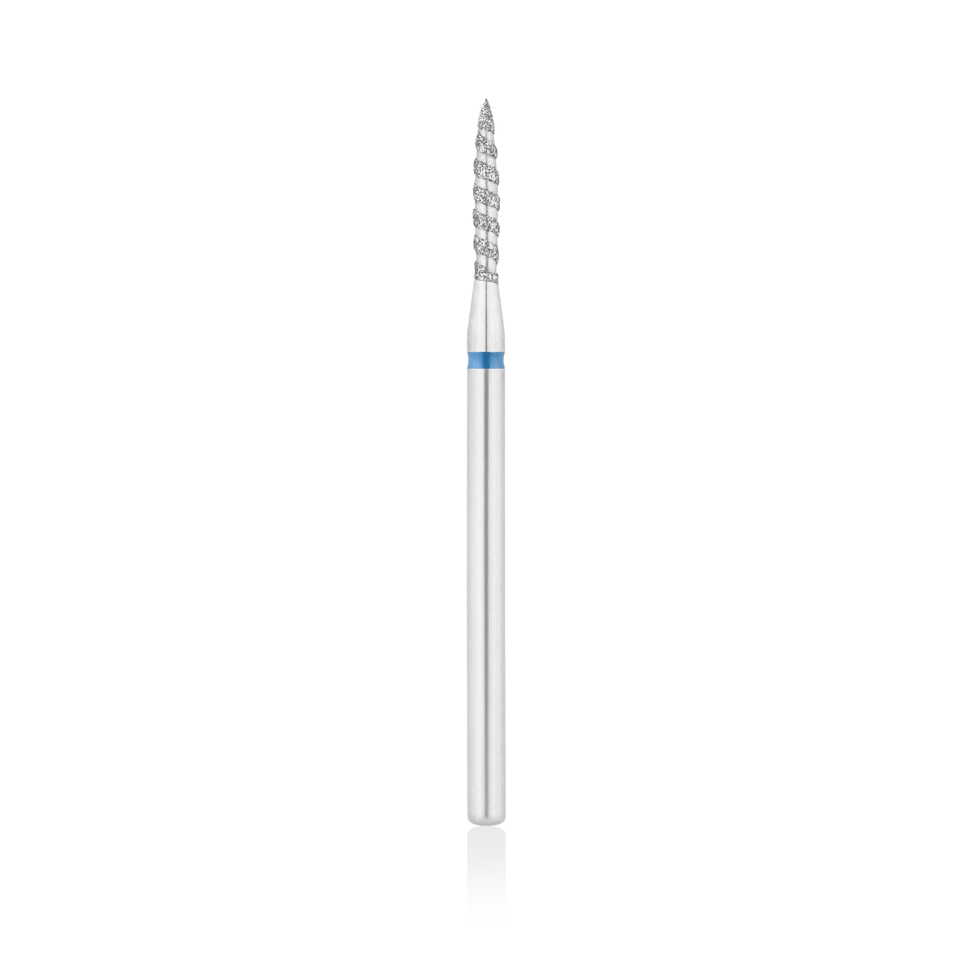 Diamant-Fräser Bit Flammen Form TORNADO scharf L- 12,0 mm., Ø2,1 mm Rot / Blau – Produktansicht