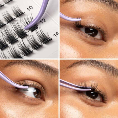 Vorgeklebte Express-Cluster-Wimpern (Wispy 01) Lash Extensions Diese vorgeklebten Wimpernbüschel sind ideal für Express-Behandlungen oder den Verkauf im Salon und sorgen für einen zarten Look, den Sie den ganzen Tag über tragen können. 1 x Packung mit 48